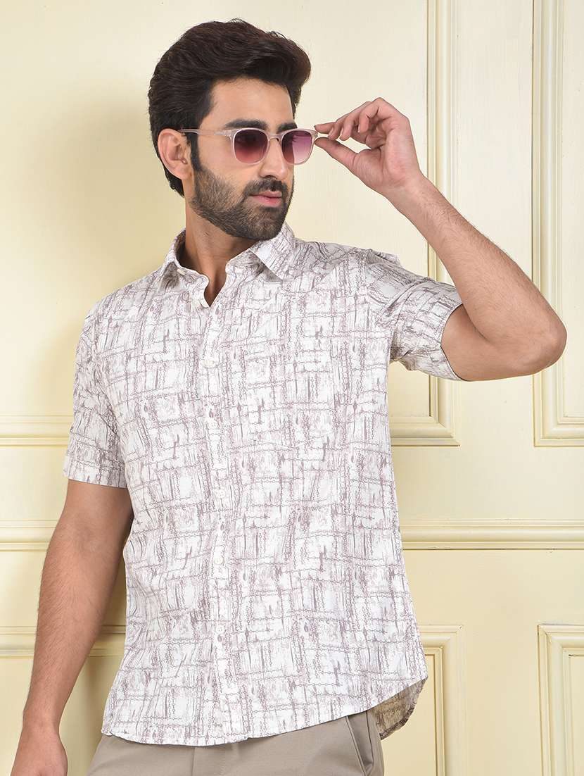 men printed short sleeve slim fit casual shirt