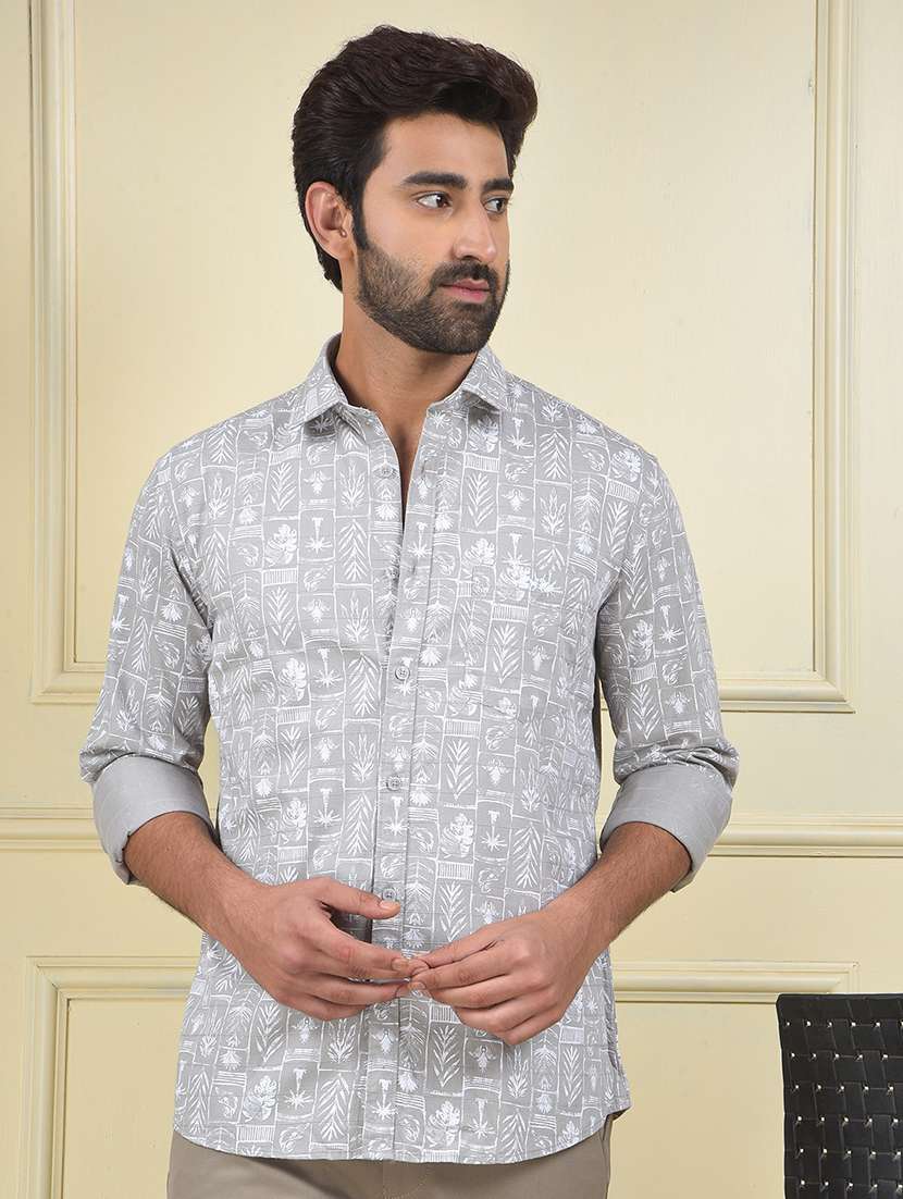 men printed long sleeve regular fit casual shirt