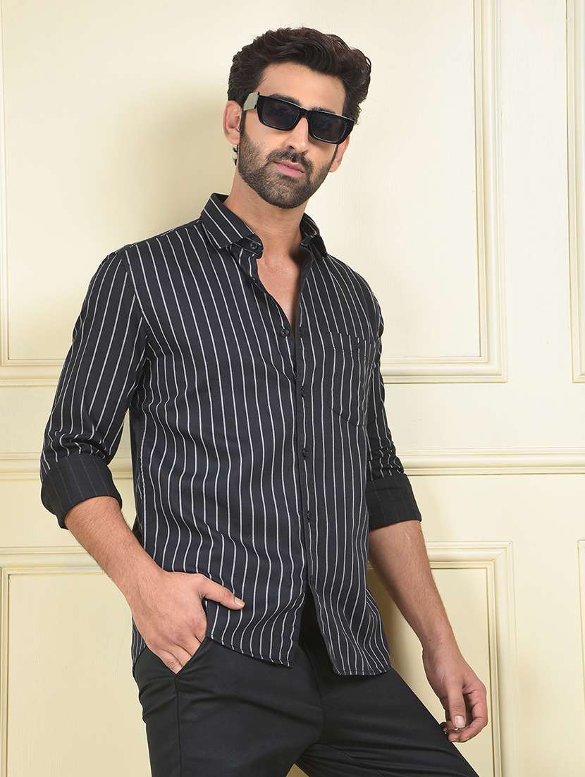 men striped long sleeve regular fit casual shirt