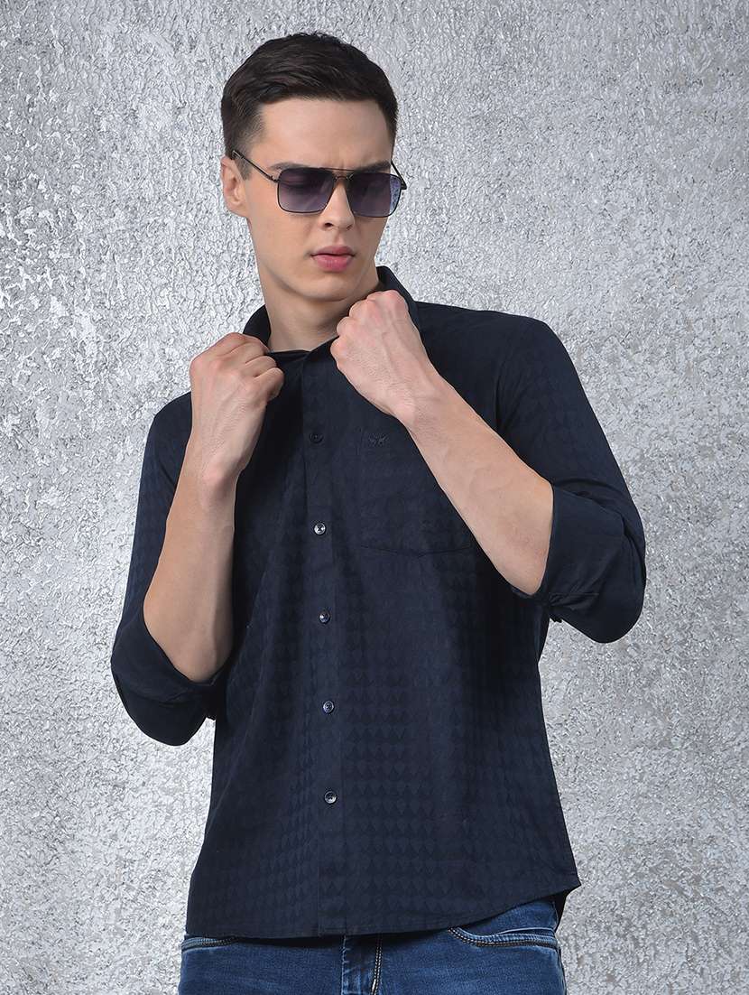 men self design long sleeve regular fit casual shirt