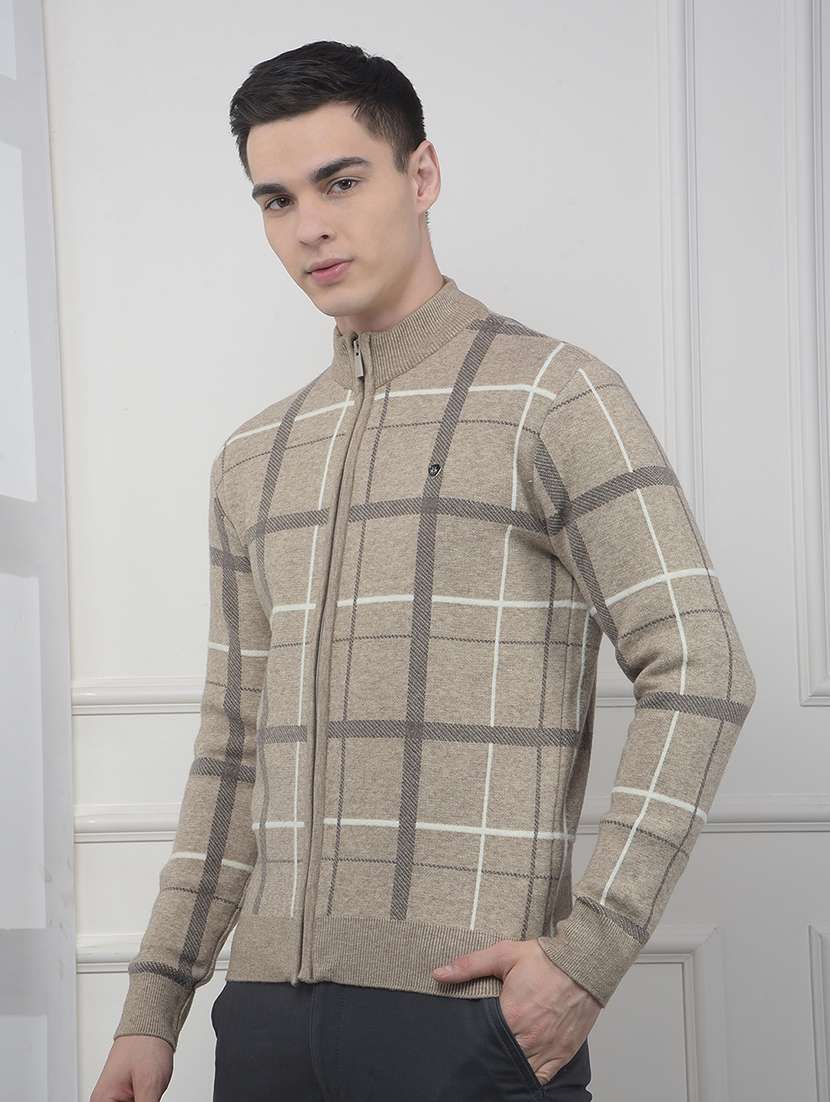 men checkered long sleeve regular fit cardigan - 22102099 -  Standard Image - 2