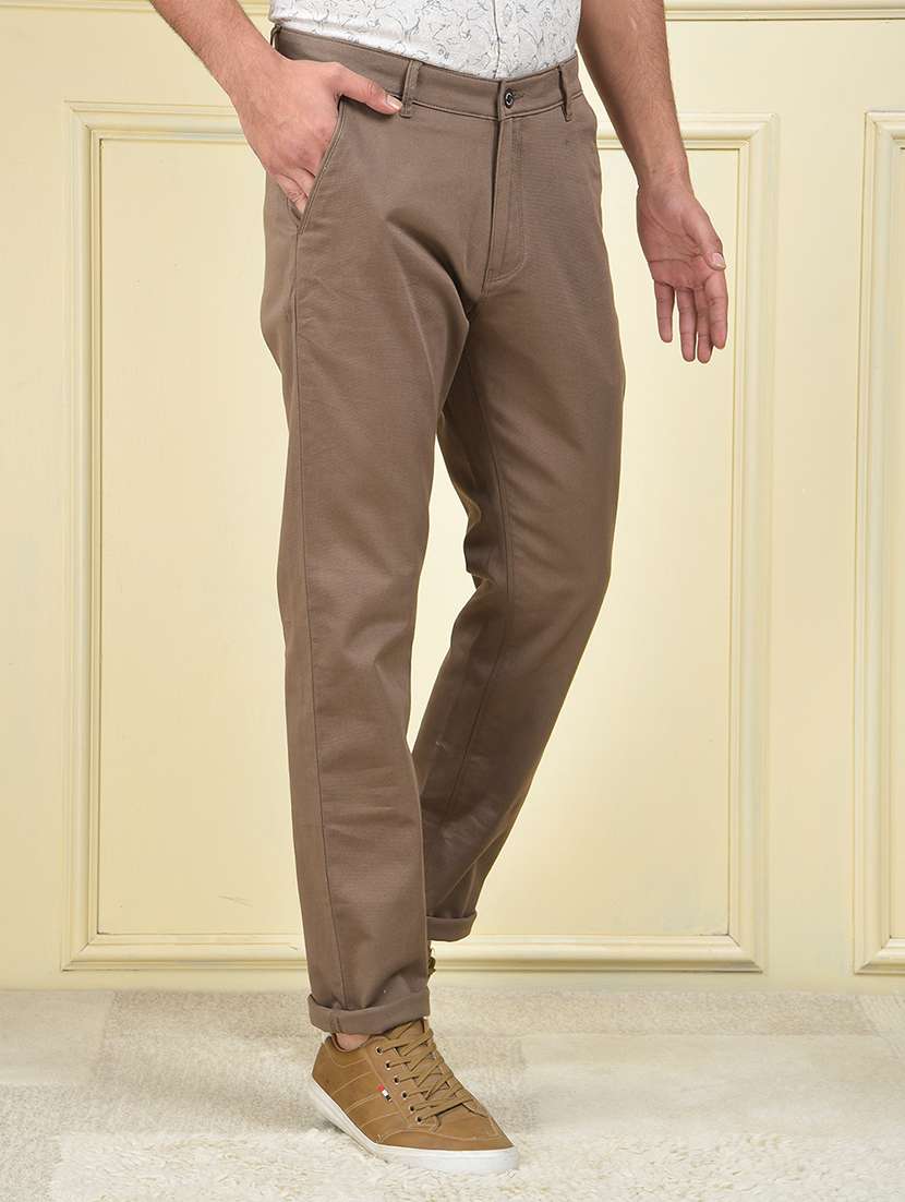 men solid mid rise flat front chinos trouser - 22102114 -  Standard Image - 2