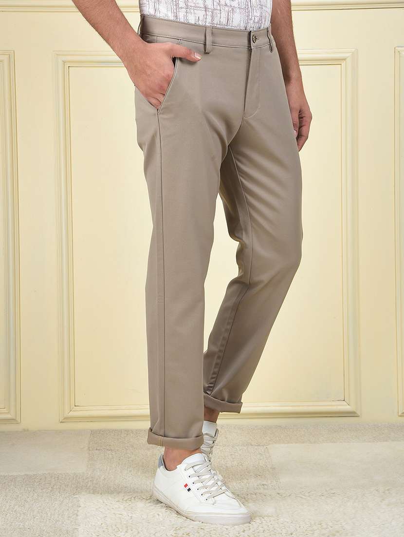 men solid mid rise flat front chinos trouser - 22102117 -  Standard Image - 2