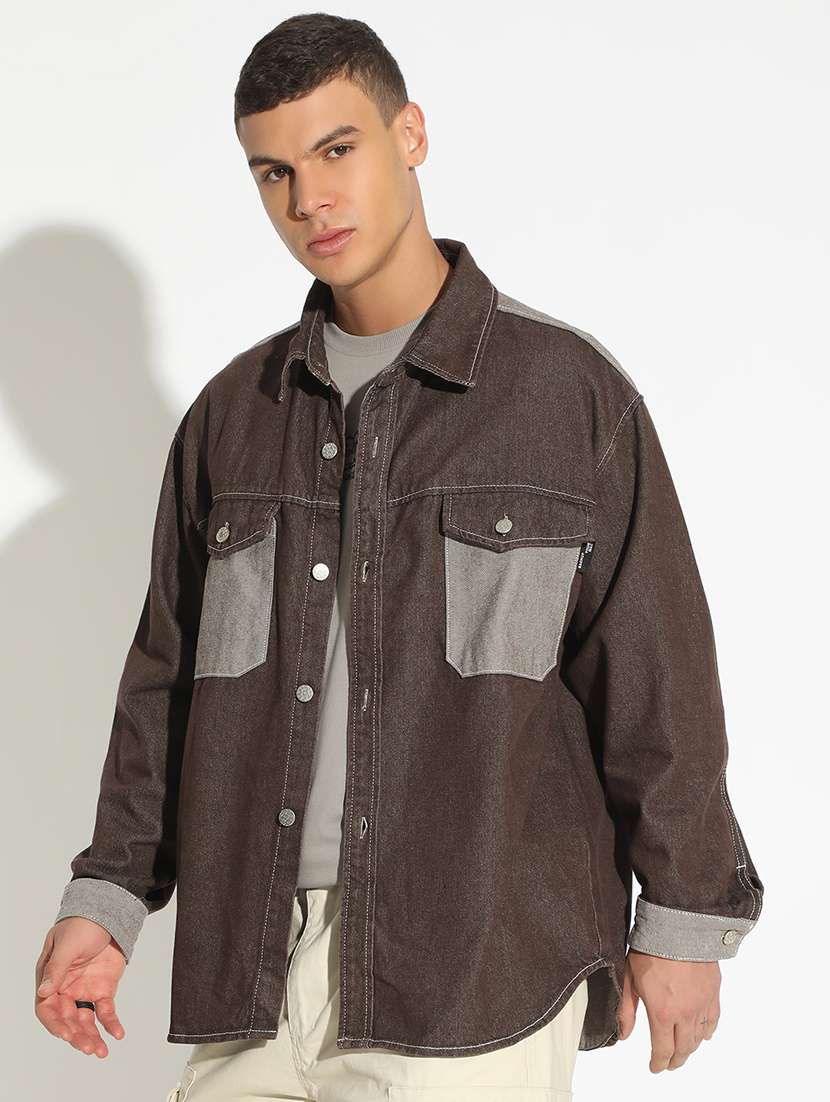 men color block long sleeve shacket - 22102137 -  Standard Image - 2