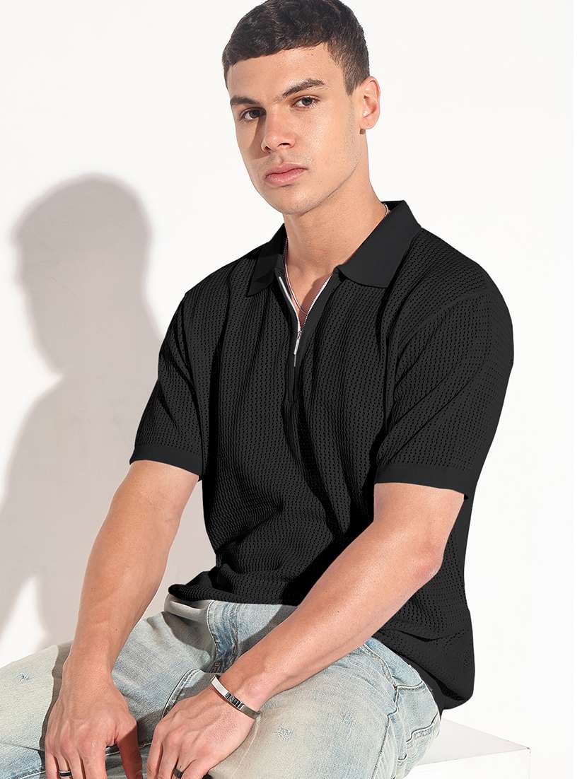 men self design short sleeve regular fit polo t-shirt