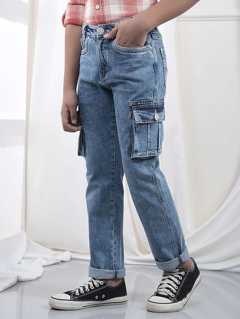 boys solid mid rise slim fit cargo - 22102203 -  Standard Image - 2