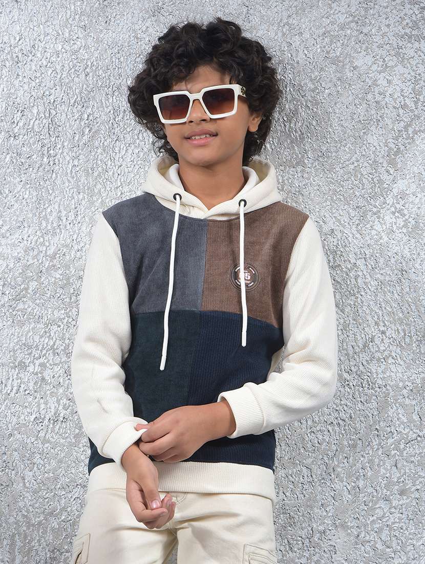 boys color block long sleeve hooded sweatshirt