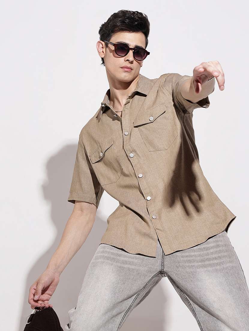 men solid short sleeve regular fit casual shirt