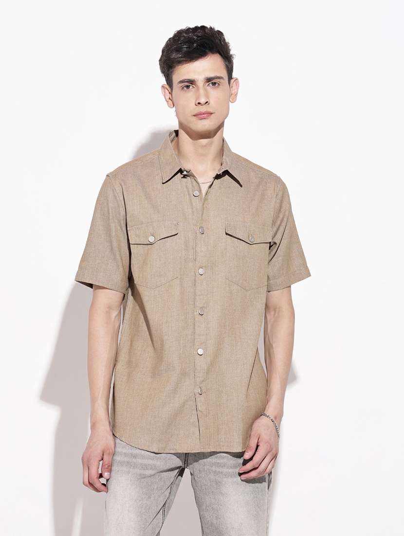 men solid short sleeve regular fit casual shirt - 22102287 - Standard Image - 2