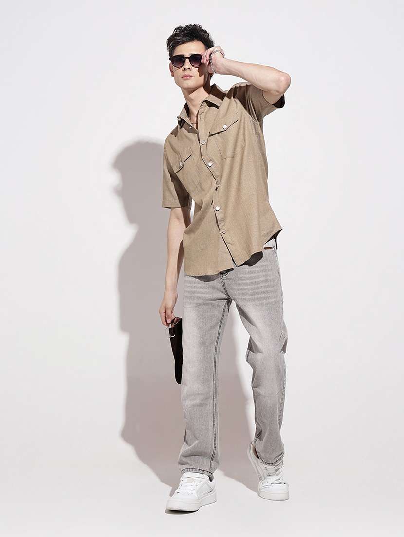 men solid short sleeve regular fit casual shirt - 22102287 - Standard Image - 7