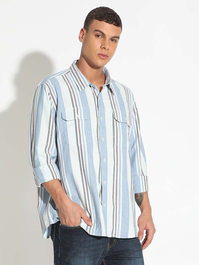 men striped long sleeve regular fit casual shirt - 22102288 -  Standard Image - 2
