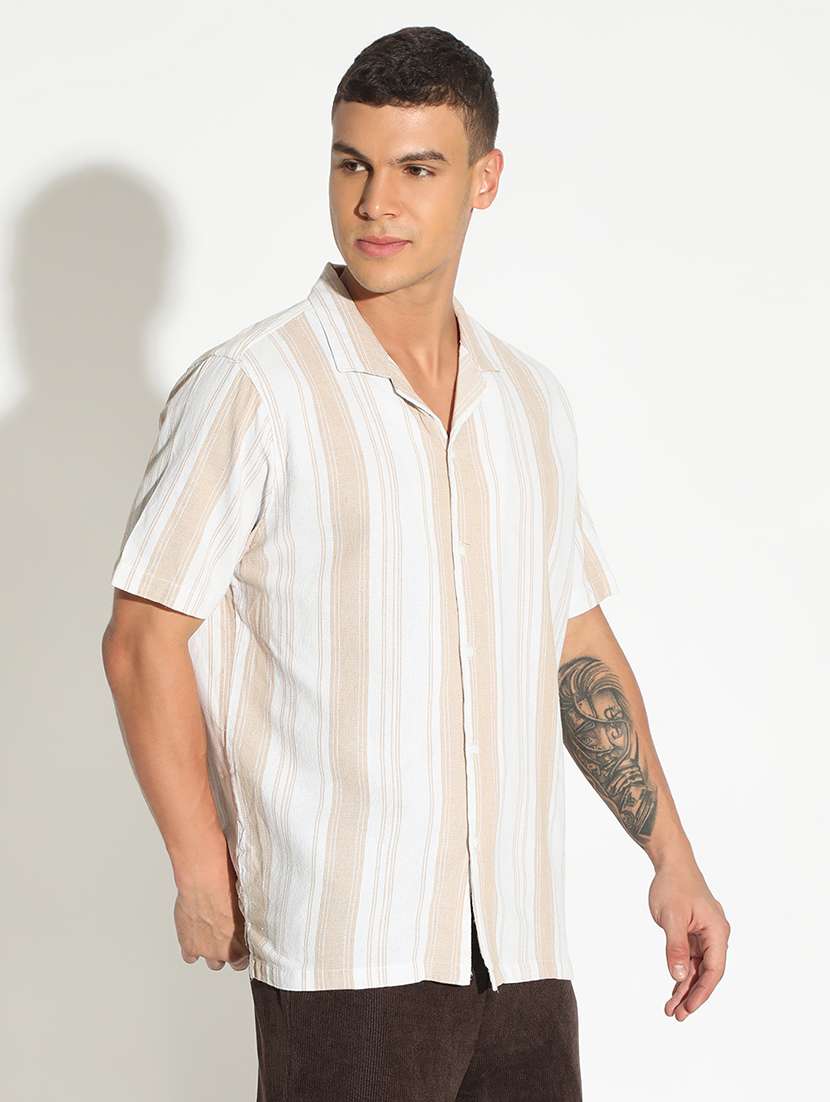 men striped short sleeve loose fit casual shirt - 22102297 -  Standard Image - 2