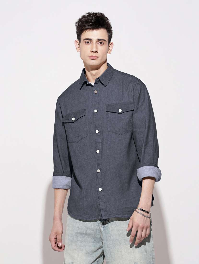 men solid long sleeve regular fit casual shirt - 22102299 -  Standard Image - 2
