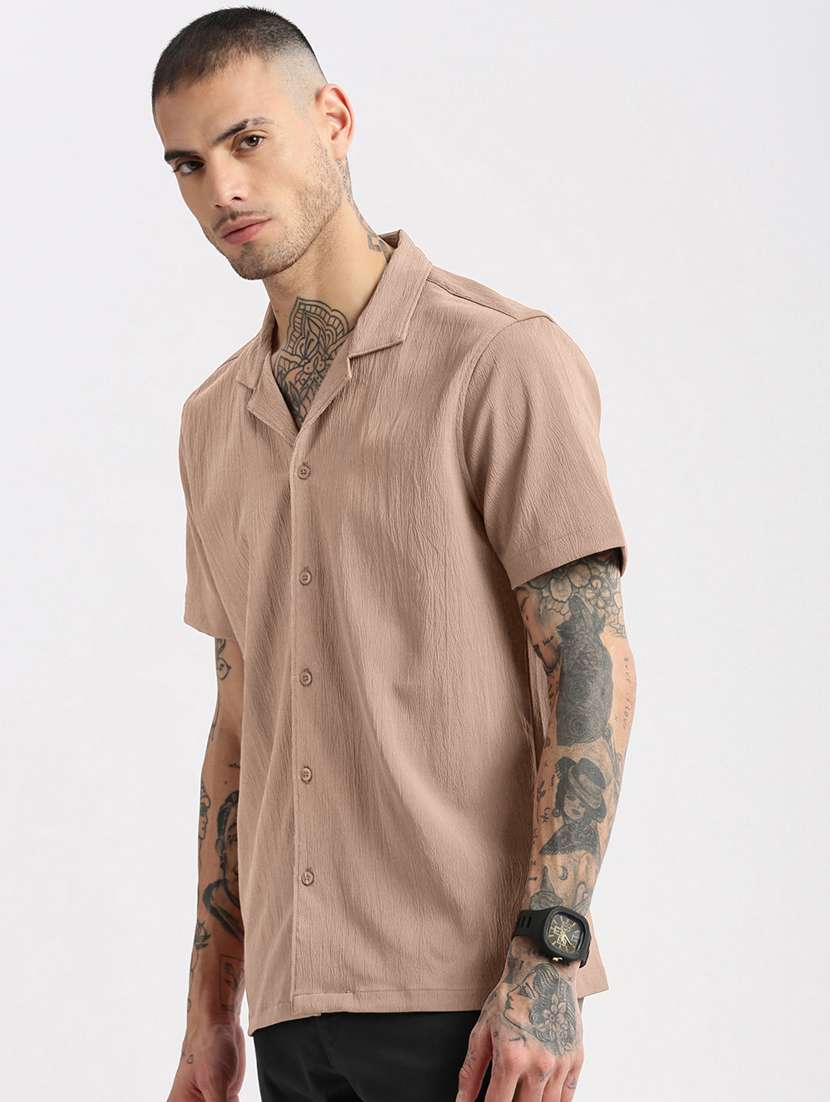 men solid short sleeve loose fit casual shirt - 22102301 -  Standard Image - 2