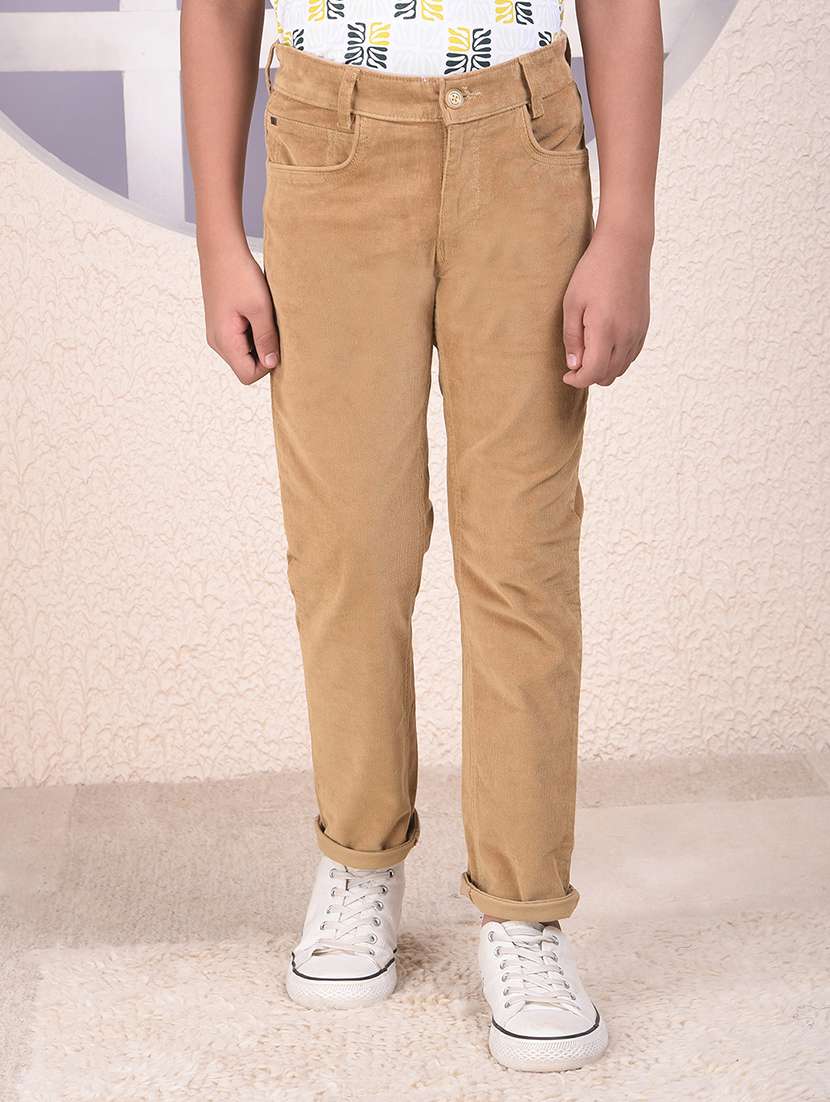 boys solid mid rise corduroy trouser