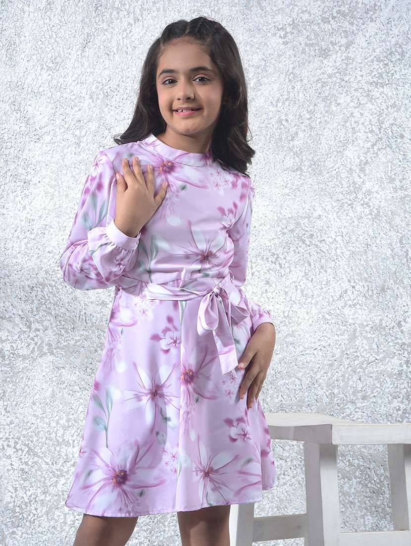 girls floral print long sleeve a-line dress
