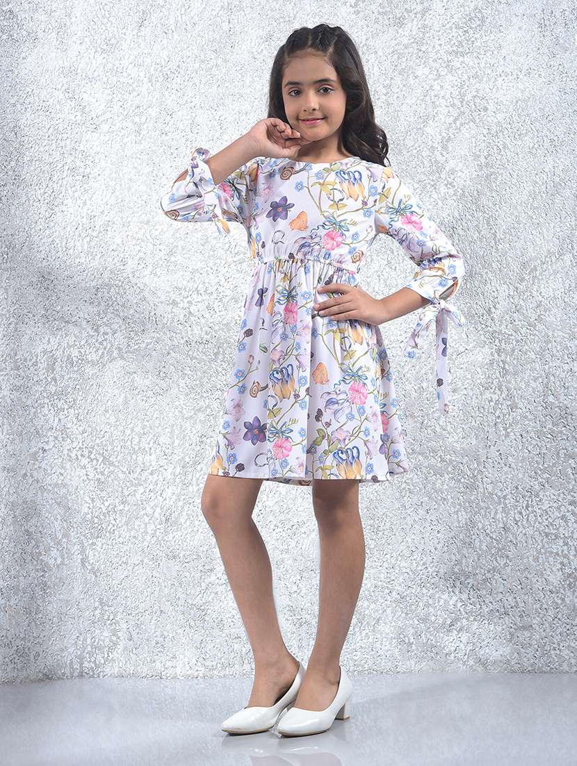 girls printed round neck a-line dress