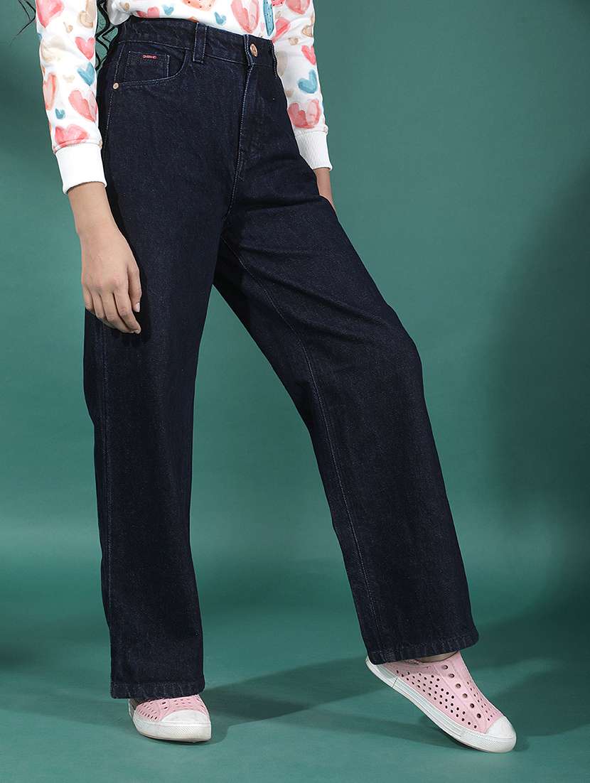 girls solid mid rise stright fit jean - 22102383 -  Standard Image - 2