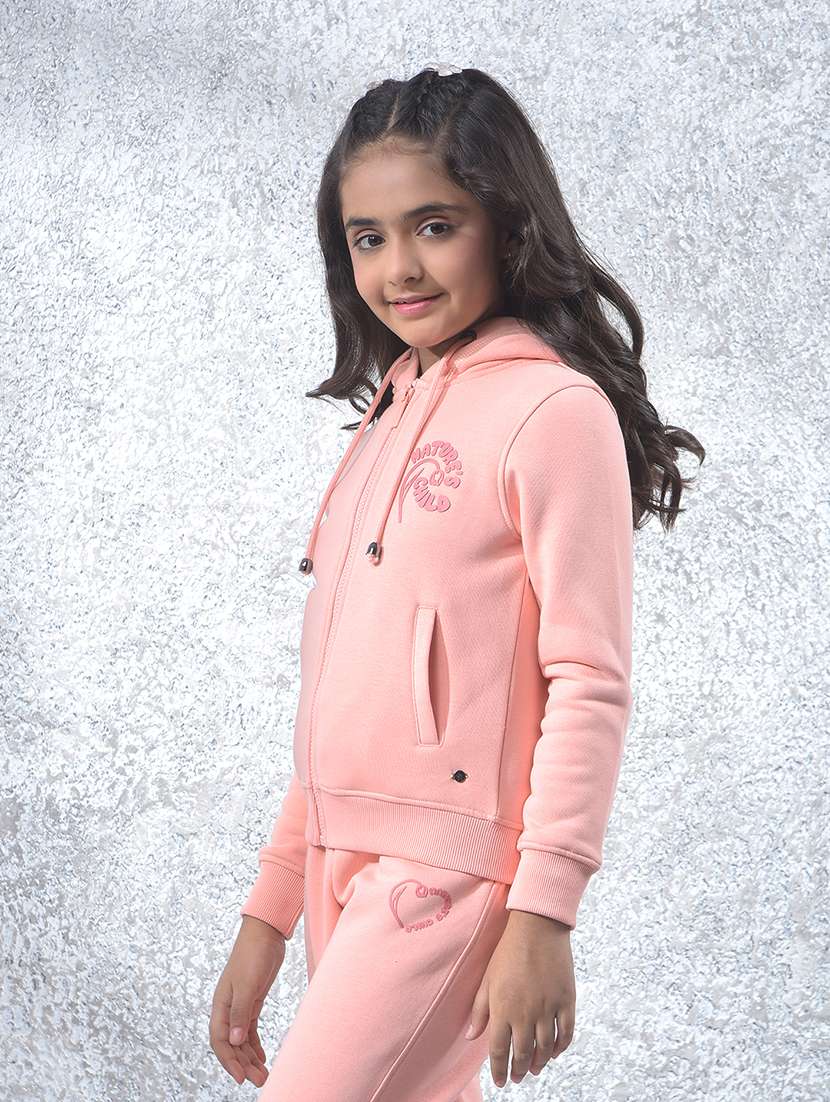 girls solid long sleeve hooded sweatshirt - 22102407 -  Standard Image - 2