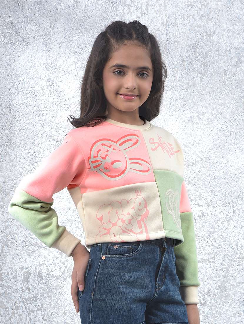 girls color blocked long sleeve sweatshirt - 22102414 -  Standard Image - 2