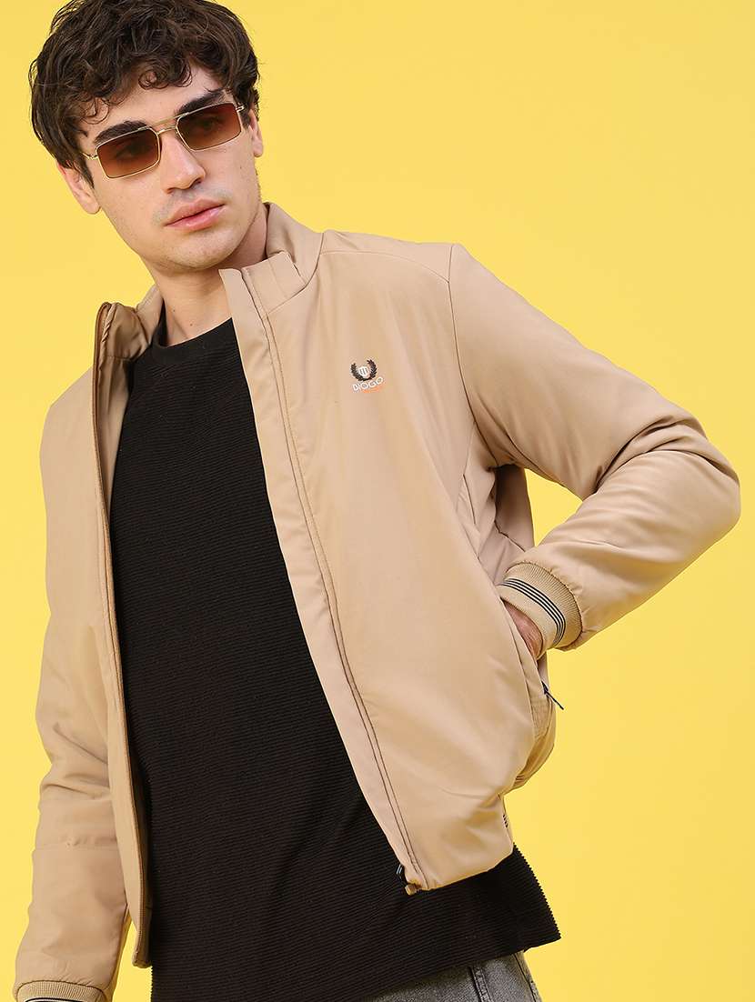 men solid long sleeve puffer jacket