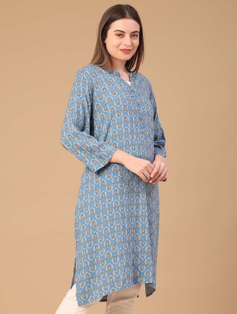 women printed three quarter sleeve a-line kurta - 22102873 -  Standard Image - 2