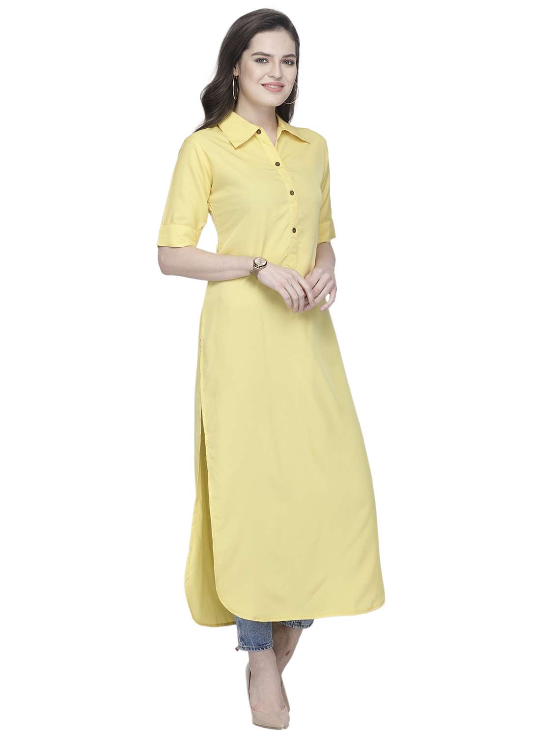 women solid short sleeve straight kurta - 22102969 -  Standard Image - 2