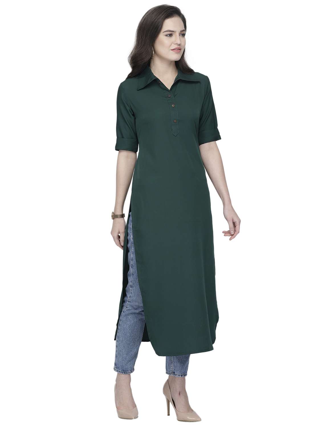 women solid short sleeve straight kurta - 22102971 -  Standard Image - 2