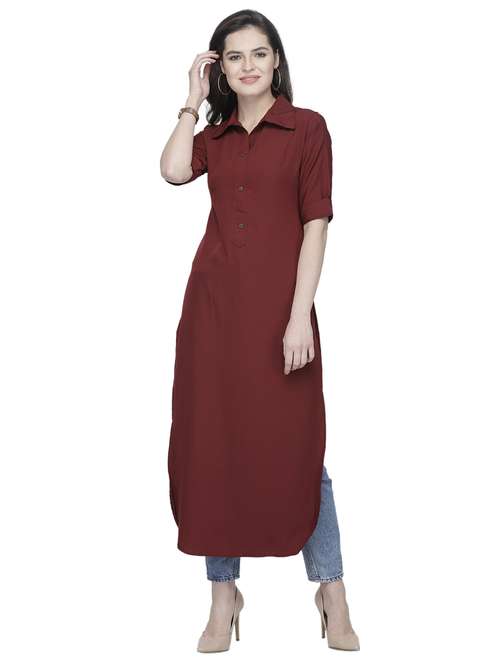 women solid short sleeve straight kurta - 22102972 -  Standard Image - 0