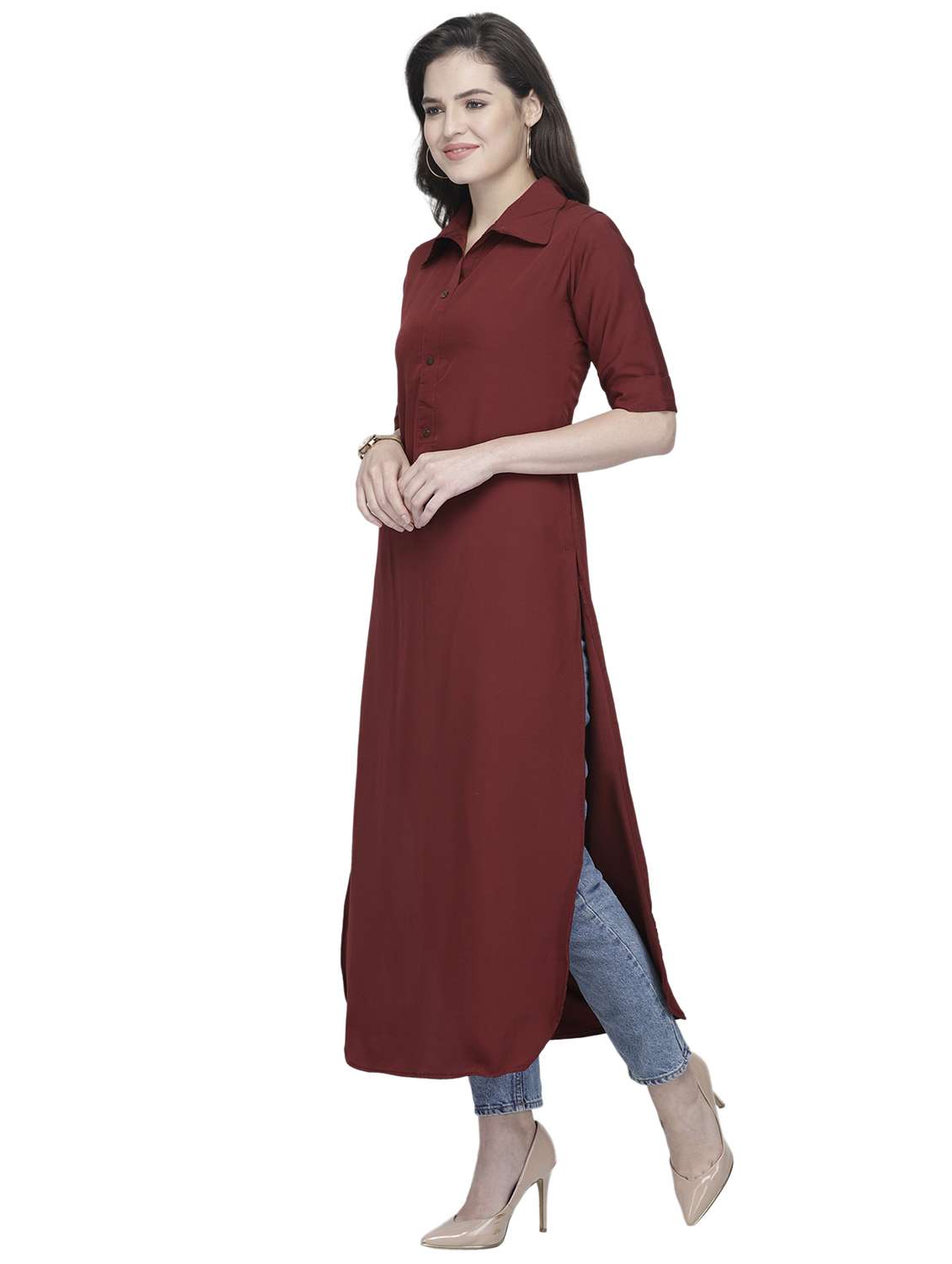 women solid short sleeve straight kurta - 22102972 -  Standard Image - 2