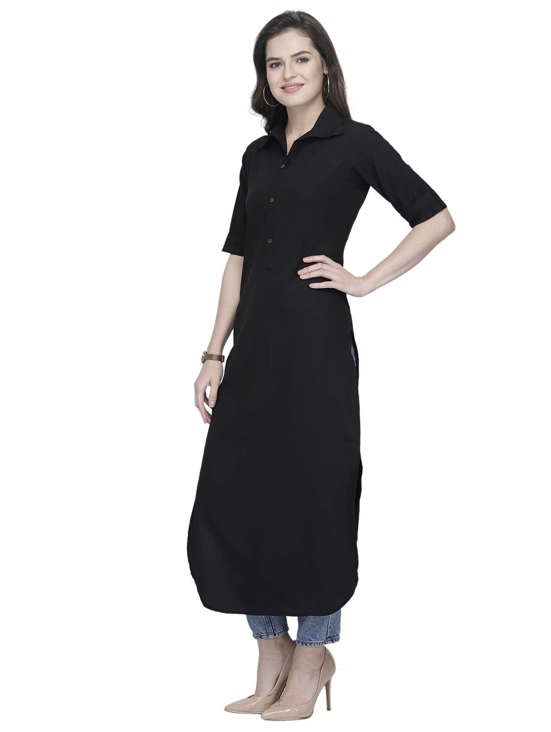 women solid short sleeve straight kurta - 22102973 -  Standard Image - 2