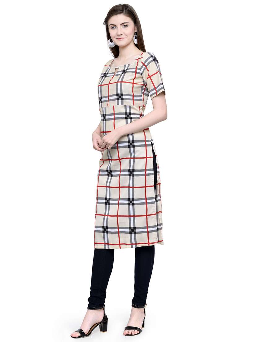 women checkered short sleeve straight kurta - 22102982 -  Standard Image - 2
