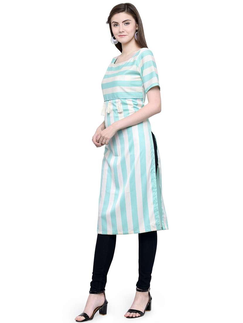women striped short sleeve straight kurta - 22102984 -  Standard Image - 2