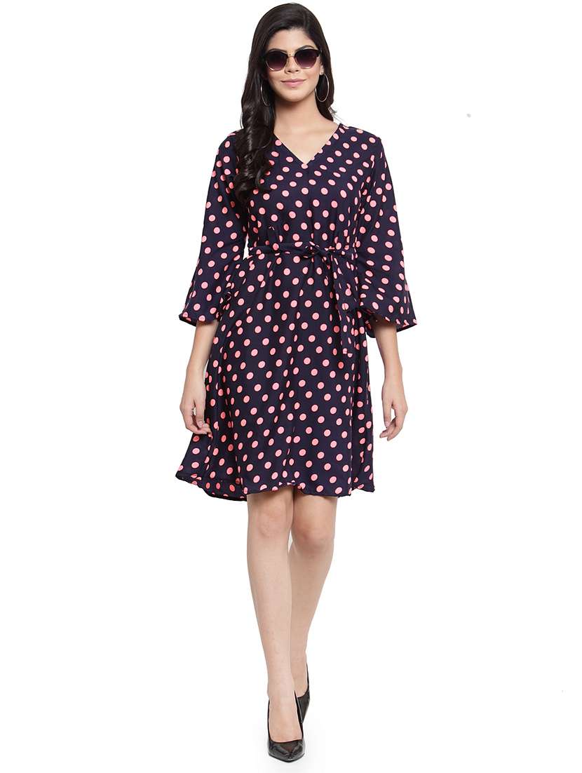 women polka doted bell sleeve a-line dress