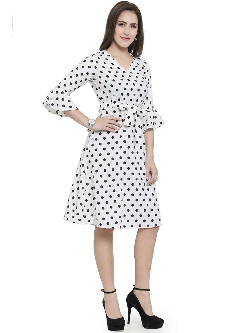 women polka doted bell sleeve a-line dress - 22102989 -  Standard Image - 2