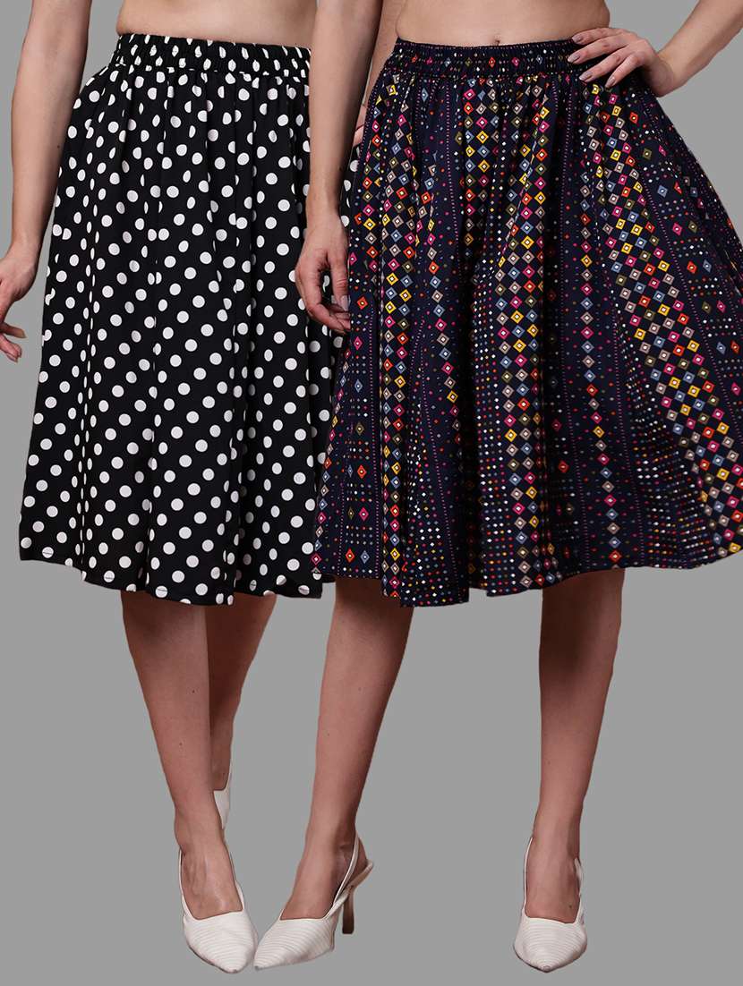 women pack of 2 printed high rise a-line skirt
