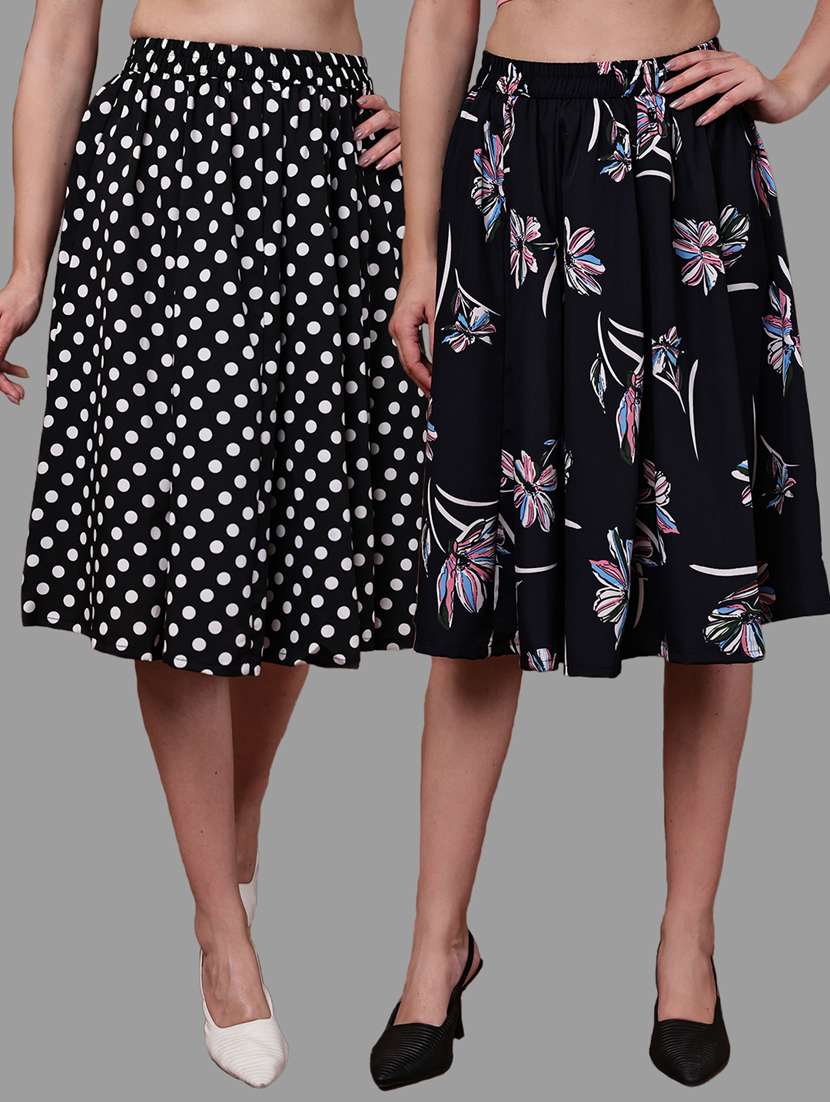 women pack of 2 printed high rise a-line skirt