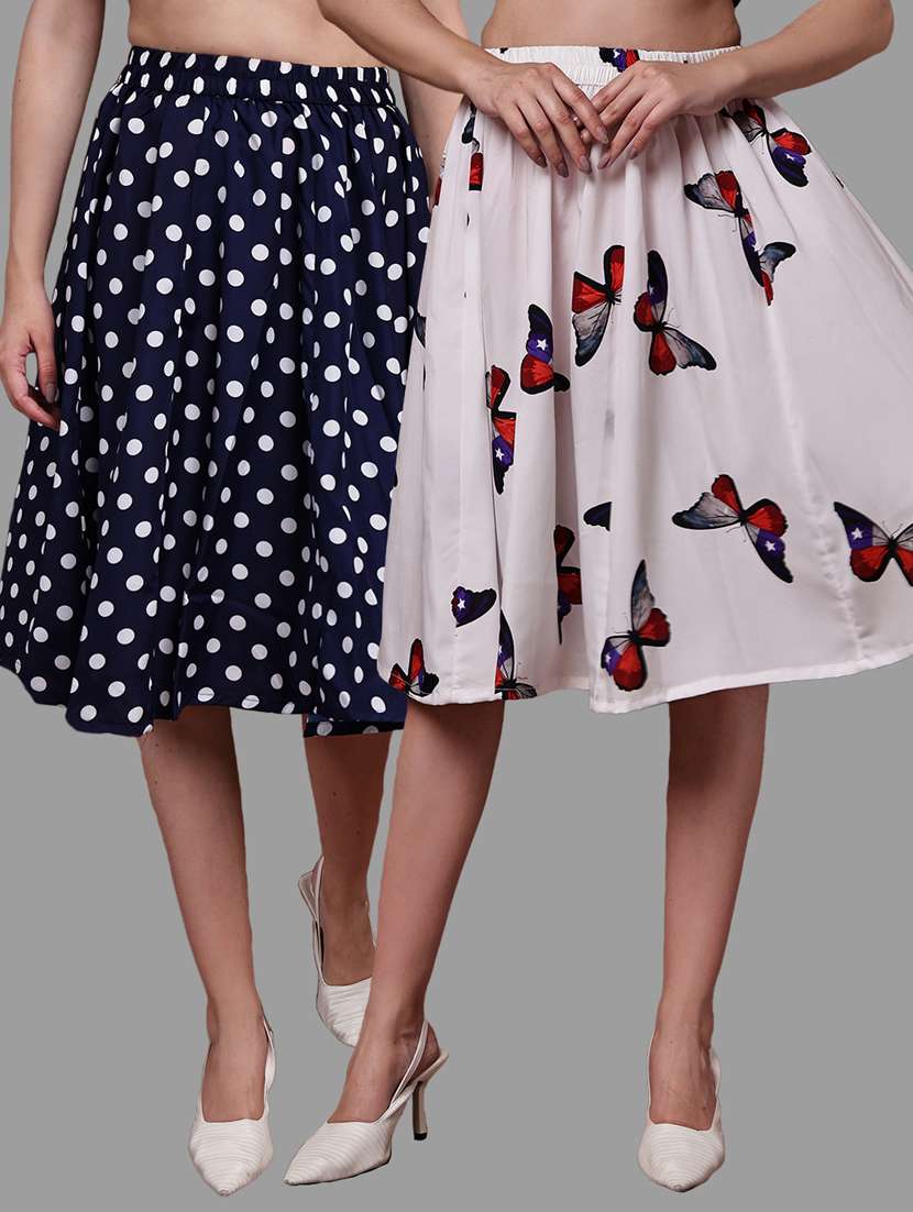women pack of 2 printed high rise a-line skirt
