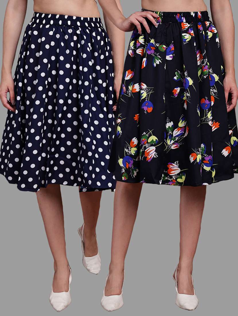 women pack of 2 printed high rise a-line skirt