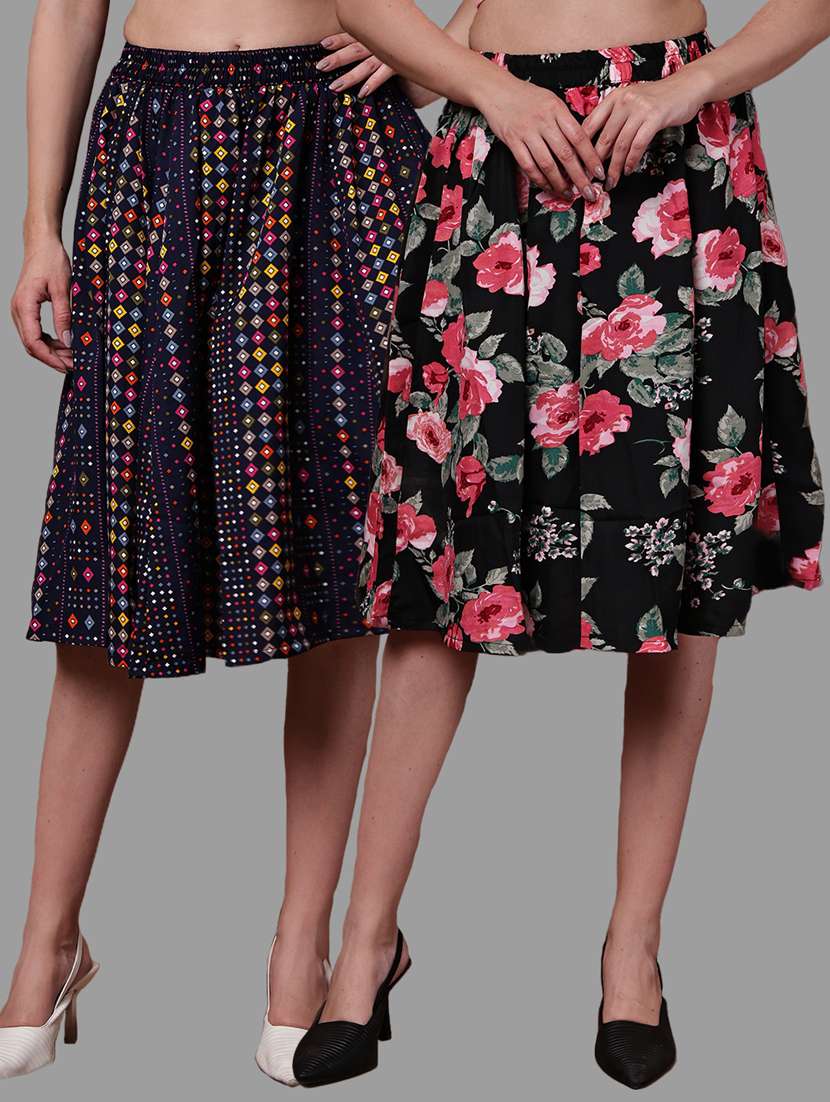 women pack of 2 printed high rise a-line skirt