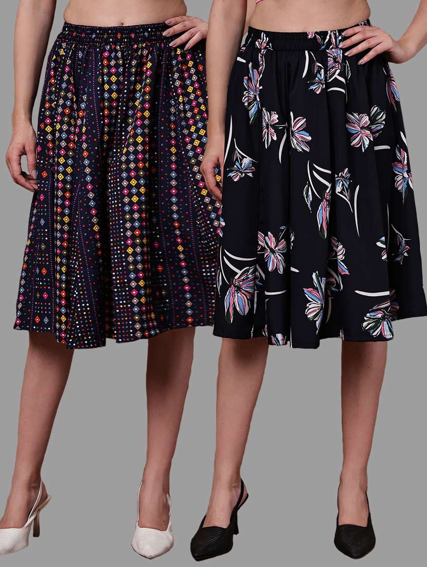 women pack of 2 printed high rise a-line skirt