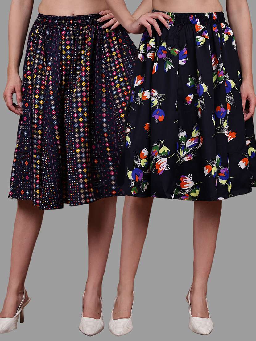 women pack of 2 printed high rise a-line skirt