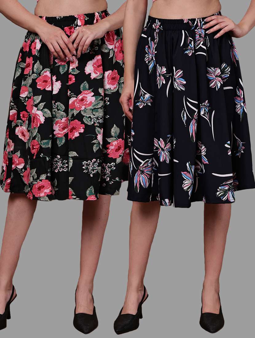 women pack of 2 printed high rise a-line skirt