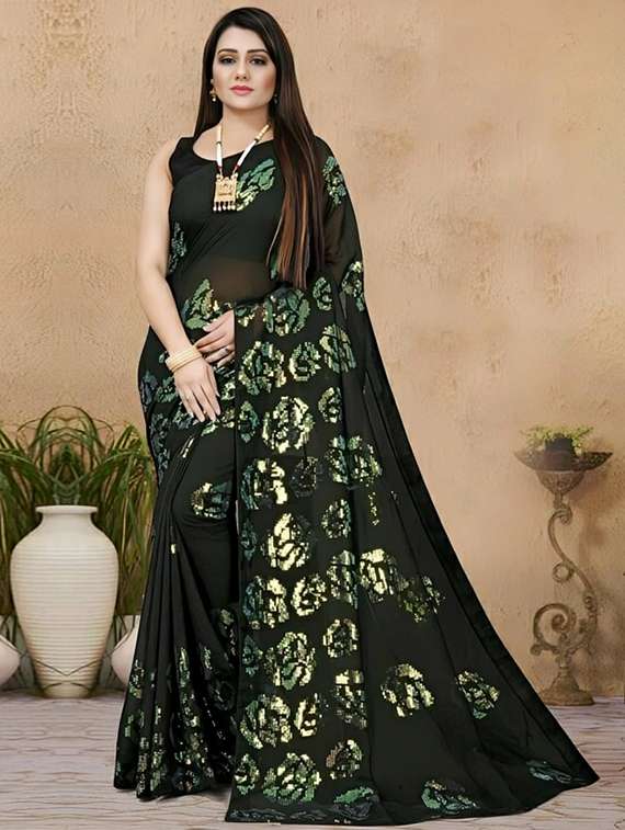 women solid with work embellished saree with blouse