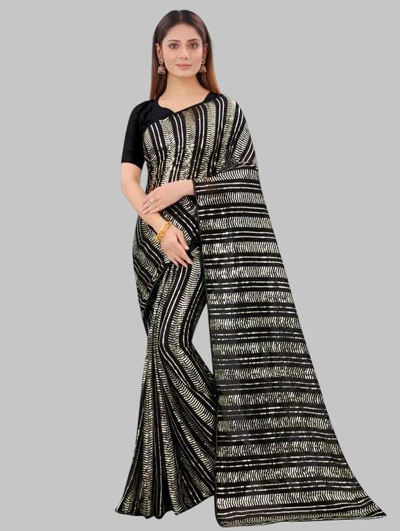 women solid with work embellished saree with blouse
