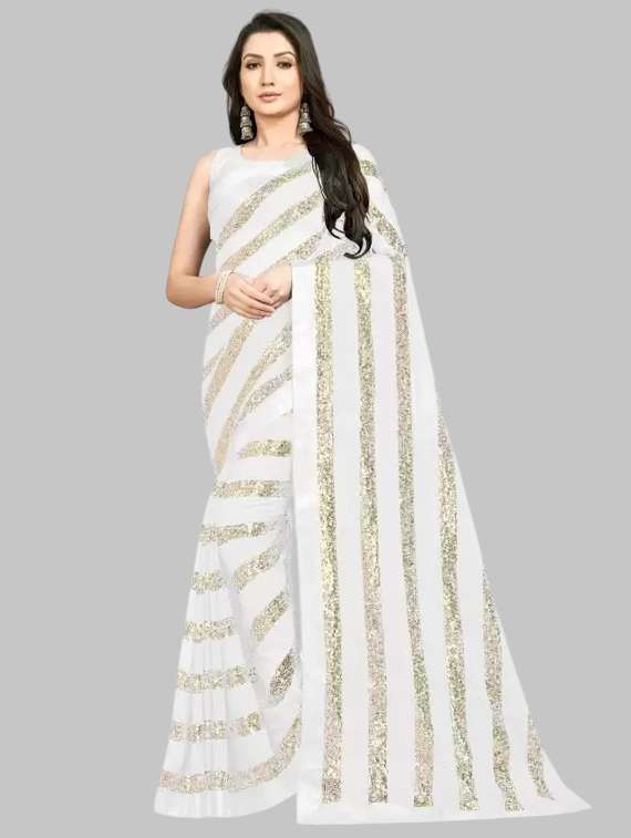 women solid with work embellished saree with blouse