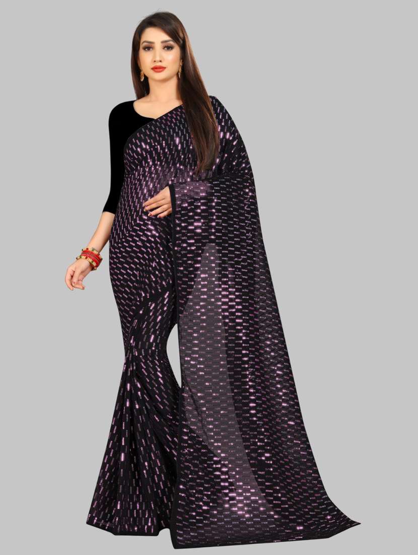 women solid with work embellished saree with blouse