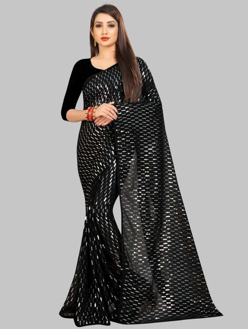 women solid with work embellished saree with blouse
