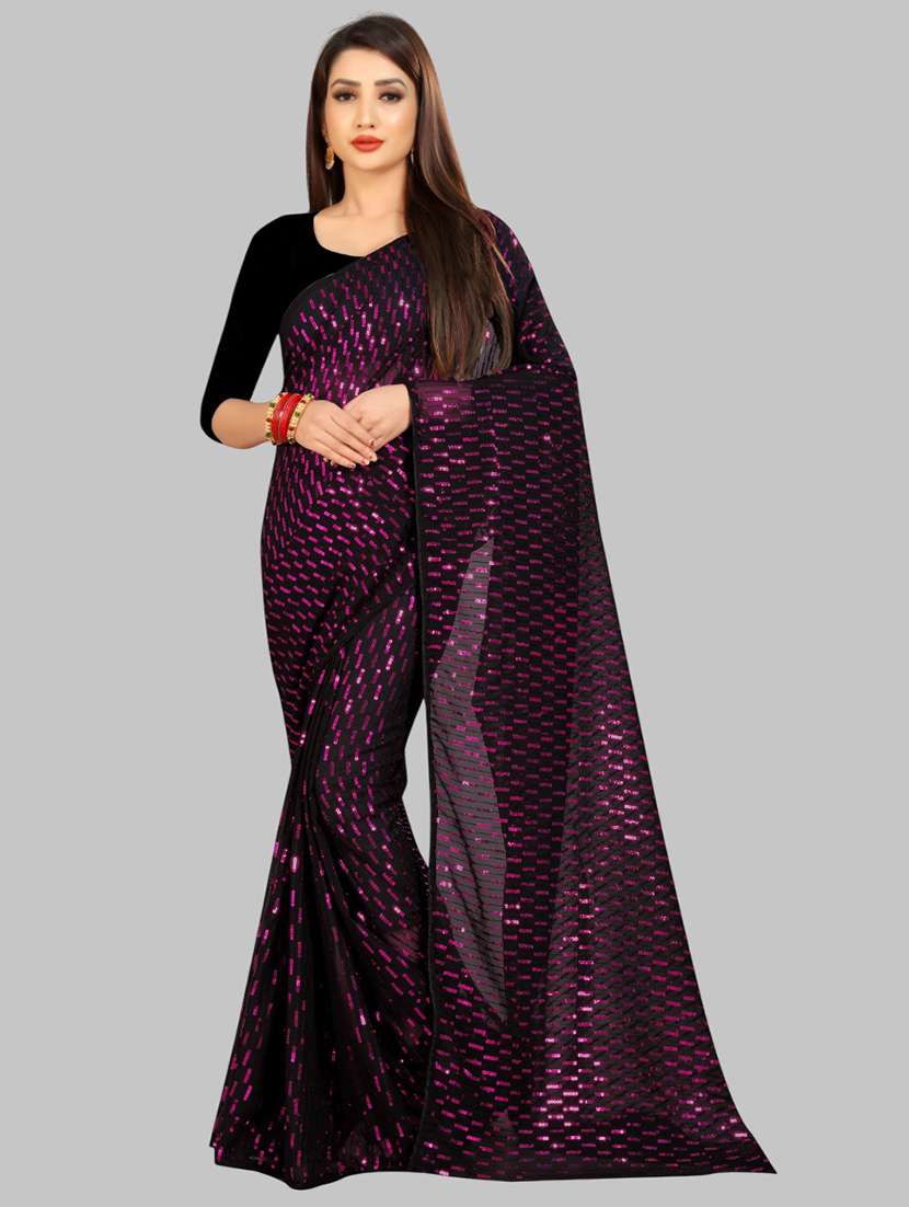 women solid with work embellished saree with blouse - 22103195 - Zoom Image - 0