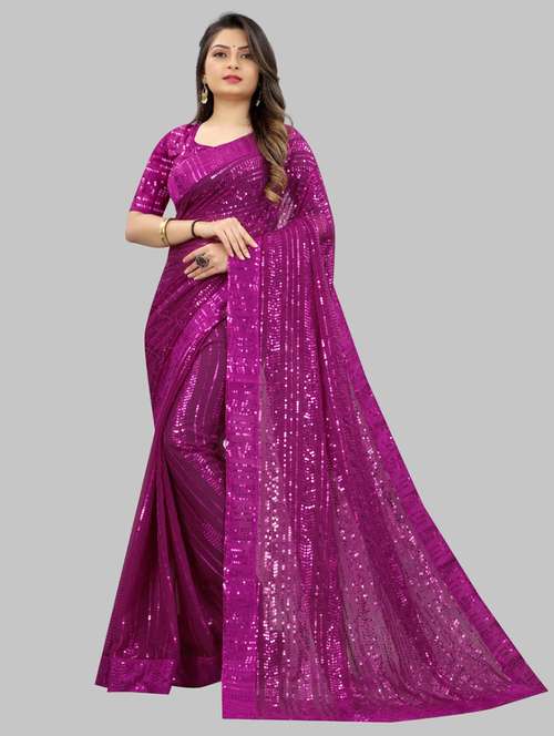 women solid with work embellished saree with blouse - 22103198 -  Standard Image - 0